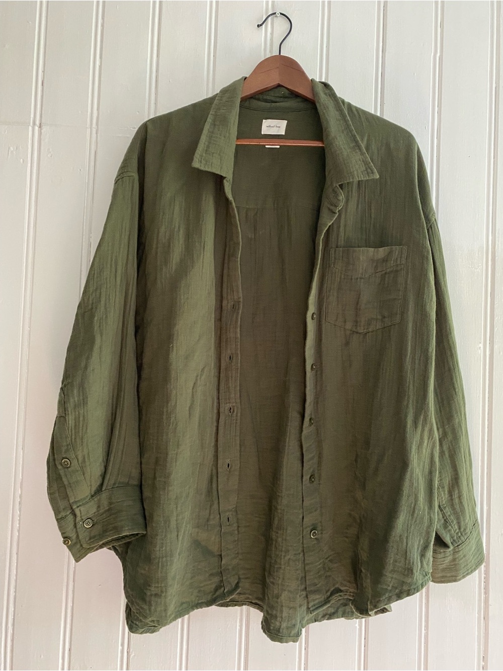ARITZIA WILFRED organic cotton olive green oversized button down size small